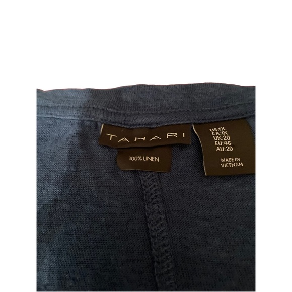 Tahari basic high low blue top sz 1x v neck drop 100% linen cap sleeve loose - Picture 5 of 8